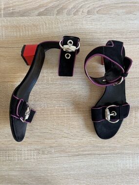 Vtg Gucci Suede multicolor Horsebit Buckle Ankle Strap Block Heel Sandals sz 5.5
